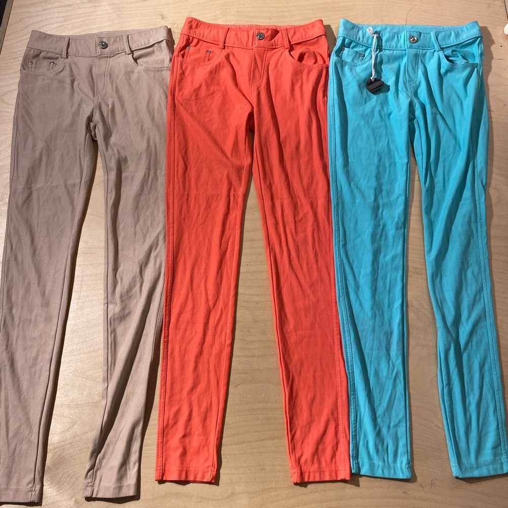 Yelete Set of Three Stylish Pants - Tan, Coral, and Blue Size Small (LP)